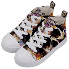 Skeleton Skull Cottagecore Kids  Mid-top Canvas Sneakers by GardenOfOphir