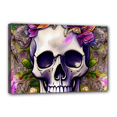 Cute Skulls And Bones Canvas 18  X 12  (stretched) by GardenOfOphir