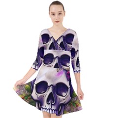 Cute Skulls And Bones Quarter Sleeve Front Wrap Dress