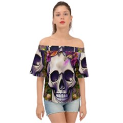 Cute Skulls And Bones Off Shoulder Short Sleeve Top by GardenOfOphir