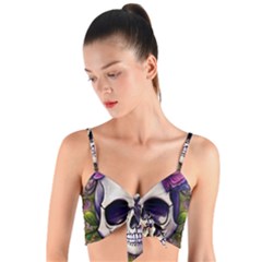 Cute Skulls And Bones Woven Tie Front Bralet