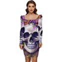 Cute Skulls And Bones Women Long Sleeve Ruched Stretch Jersey Dress View1