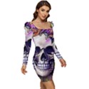 Cute Skulls And Bones Women Long Sleeve Ruched Stretch Jersey Dress View2