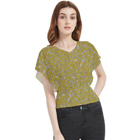 Leaves-014 Butterfly Chiffon Blouse by nateshop