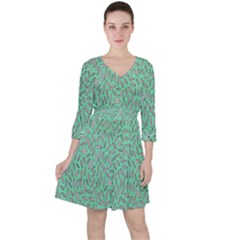 Leaves-015 Quarter Sleeve Ruffle Waist Dress by nateshop