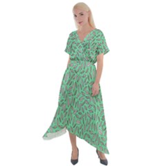 Leaves-015 Cross Front Sharkbite Hem Maxi Dress by nateshop