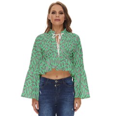 Leaves-015 Boho Long Bell Sleeve Top