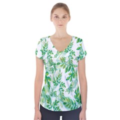 Leaves-37 Short Sleeve Front Detail Top by nateshop