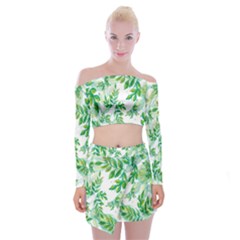 Leaves-37 Off Shoulder Top With Mini Skirt Set by nateshop