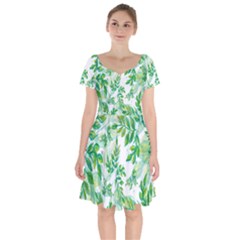 Leaves-37 Short Sleeve Bardot Dress