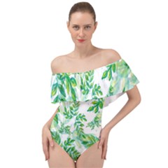 Leaves-37 Off Shoulder Velour Bodysuit  by nateshop