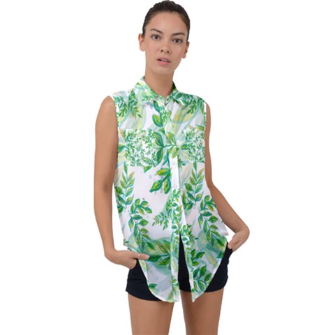 Leaves-37 Sleeveless Chiffon Button Shirt by nateshop