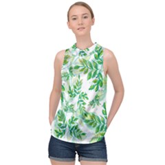 Leaves-37 High Neck Satin Top by nateshop