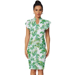 Leaves-37 Vintage Frill Sleeve V-neck Bodycon Dress by nateshop