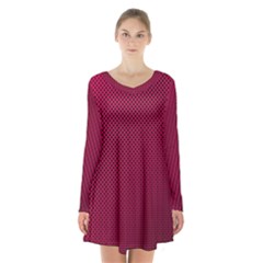 Red Long Sleeve Velvet V-neck Dress by nateshop