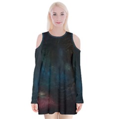 Space-02 Velvet Long Sleeve Shoulder Cutout Dress by nateshop