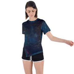 Space-02 Asymmetrical Short Sleeve Sports Tee by nateshop