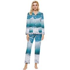 Waves Womens  Long Sleeve Velvet Pocket Pajamas Set by nateshop
