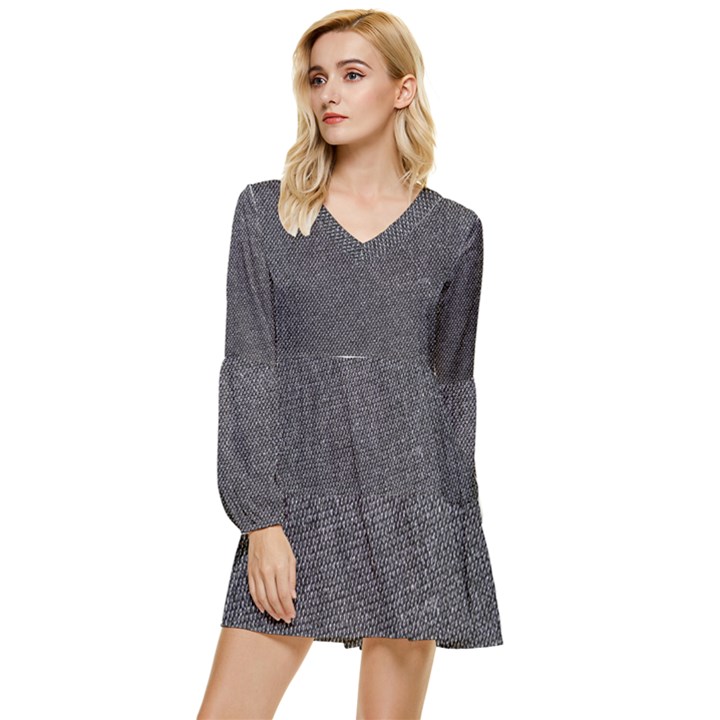 Texture-jeans Tiered Long Sleeve Mini Dress