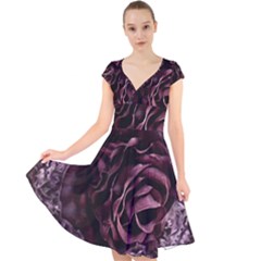 Rose Mandala Cap Sleeve Front Wrap Midi Dress
