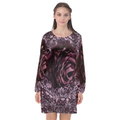 Rose Mandala Long Sleeve Chiffon Shift Dress 