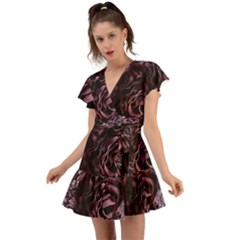 Rose Mandala Flutter Sleeve Wrap Dress