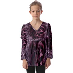 Rose Mandala Kids  V Neck Casual Top