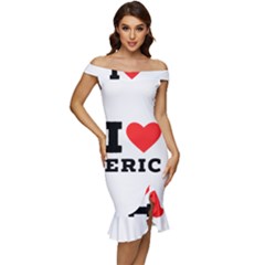 I love eric Off Shoulder Ruffle Split Hem Bodycon Dress