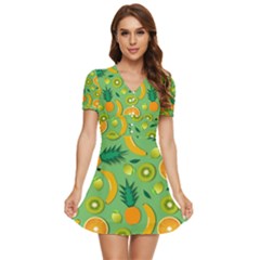 Fruit Tropical Pattern Design Art V-neck High Waist Chiffon Mini Dress by danenraven