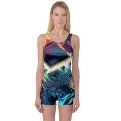 Ai Generated Motherboard City Technology Tech Cpu One Piece Boyleg Swimsuit by Jancukart