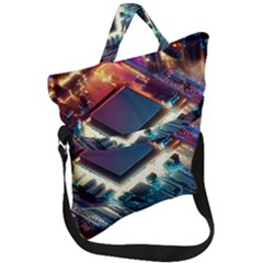 Ai Generated Motherboard City Technology Tech Cpu Fold Over Handle Tote Bag by Jancukart