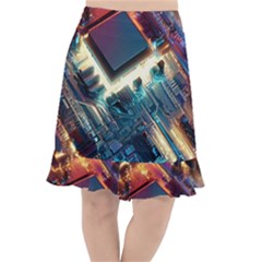 Ai Generated Motherboard City Technology Tech Cpu Fishtail Chiffon Skirt by Jancukart