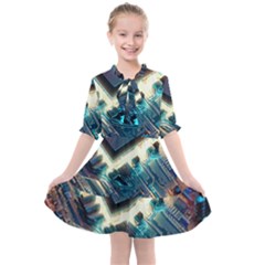 Ai Generated Motherboard City Technology Tech Cpu Kids  All Frills Chiffon Dress