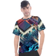 Ai Generated Motherboard City Technology Tech Cpu Men s Sport Top by Jancukart