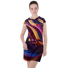 Ai Generated Waves Splash Liquid Paint Wall Drawstring Hooded Dress by Jancukart