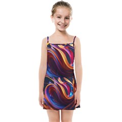 Ai Generated Waves Splash Liquid Paint Wall Kids  Summer Sun Dress by Jancukart