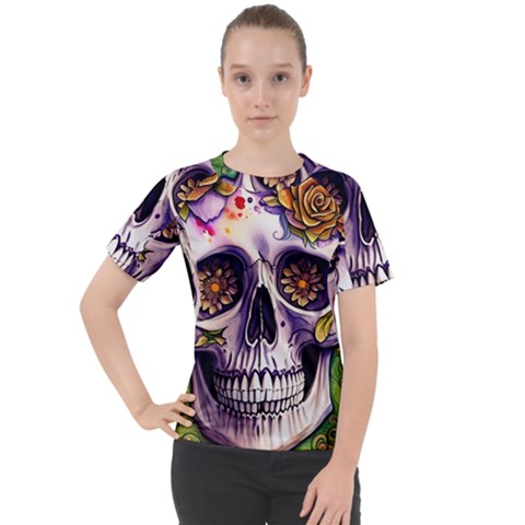 Gothic Sugar Skull Women s Sport Raglan Tee by GardenOfOphir