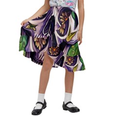 Gothic Sugar Skull Kids  Ruffle Flared Wrap Midi Skirt by GardenOfOphir