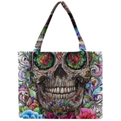 Retro Floral Skull Mini Tote Bag by GardenOfOphir