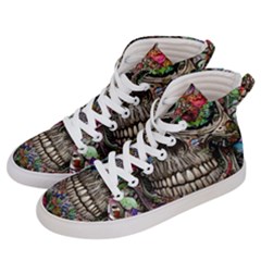 Retro Floral Skull Men s Hi-top Skate Sneakers by GardenOfOphir