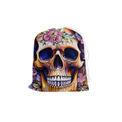 Bone Skull Floral Drawstring Pouch (medium) by GardenOfOphir