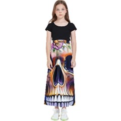 Bone Skull Floral Kids  Flared Maxi Skirt by GardenOfOphir