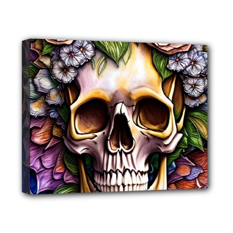 Death Skull Floral Canvas 10  X 8  (stretched) by GardenOfOphir