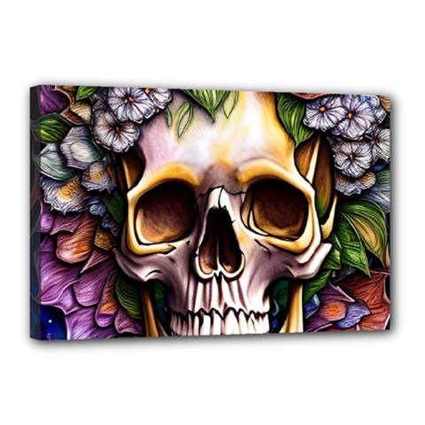 Death Skull Floral Canvas 18  X 12  (stretched) by GardenOfOphir