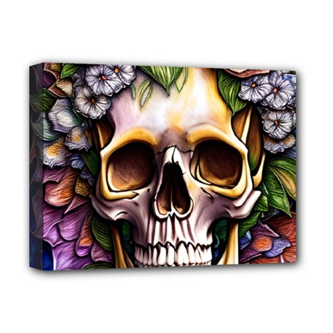 Death Skull Floral Deluxe Canvas 16  X 12  (stretched)  by GardenOfOphir