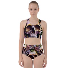 Death Skull Floral Racer Back Bikini Set