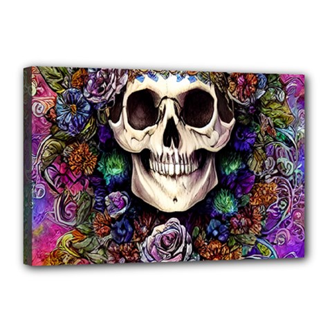 Dead Cute Skull Floral Canvas 18  X 12  (stretched) by GardenOfOphir