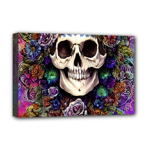 Dead Cute Skull Floral Deluxe Canvas 18  X 12  (stretched) by GardenOfOphir