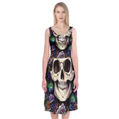 Dead Cute Skull Floral Midi Sleeveless Dress by GardenOfOphir