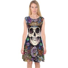 Dead Cute Skull Floral Capsleeve Midi Dress by GardenOfOphir